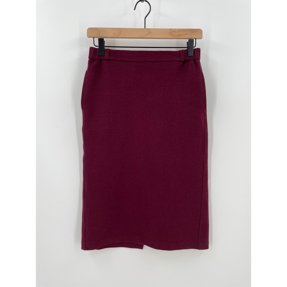 Uniqlo Womens Small Burgundy Wool Blend Pencil Skirt Minimalist Academia